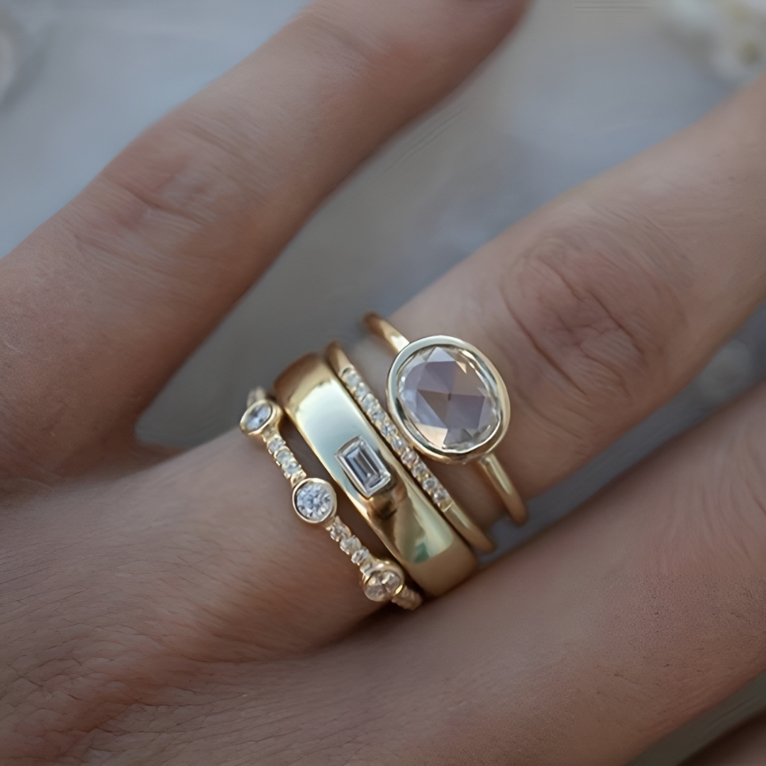 Sandra™ | Vintage Ringset med Guldplätering och Zirkonia