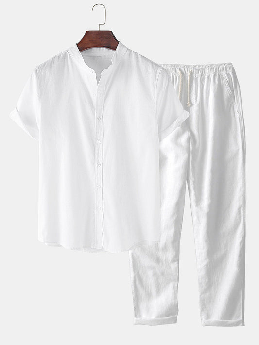 Leif™ | Linne-look T-shirt med korta ärmar & raka linnebyxor