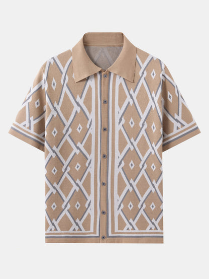 Jens™ | Retro stickad skjorta med geometriskt rutmönster