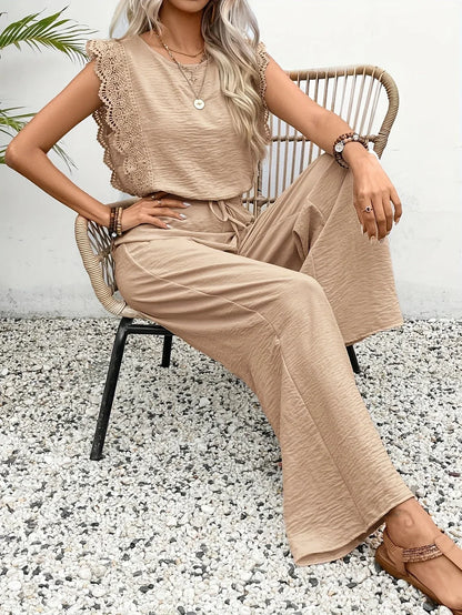 Joline™ | Elegant Spetsblus och Vida Byxor