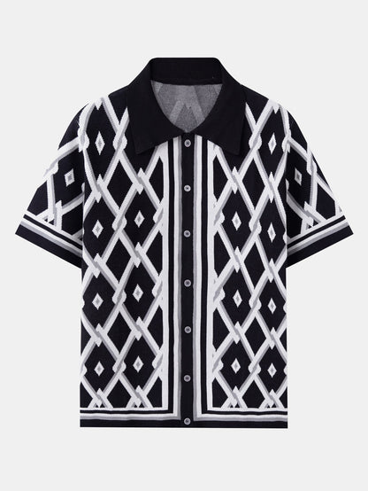 Jens™ | Retro stickad skjorta med geometriskt rutmönster