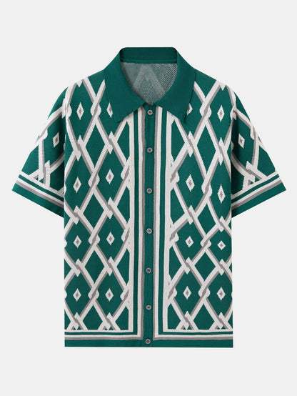 Jens™ | Retro stickad skjorta med geometriskt rutmönster