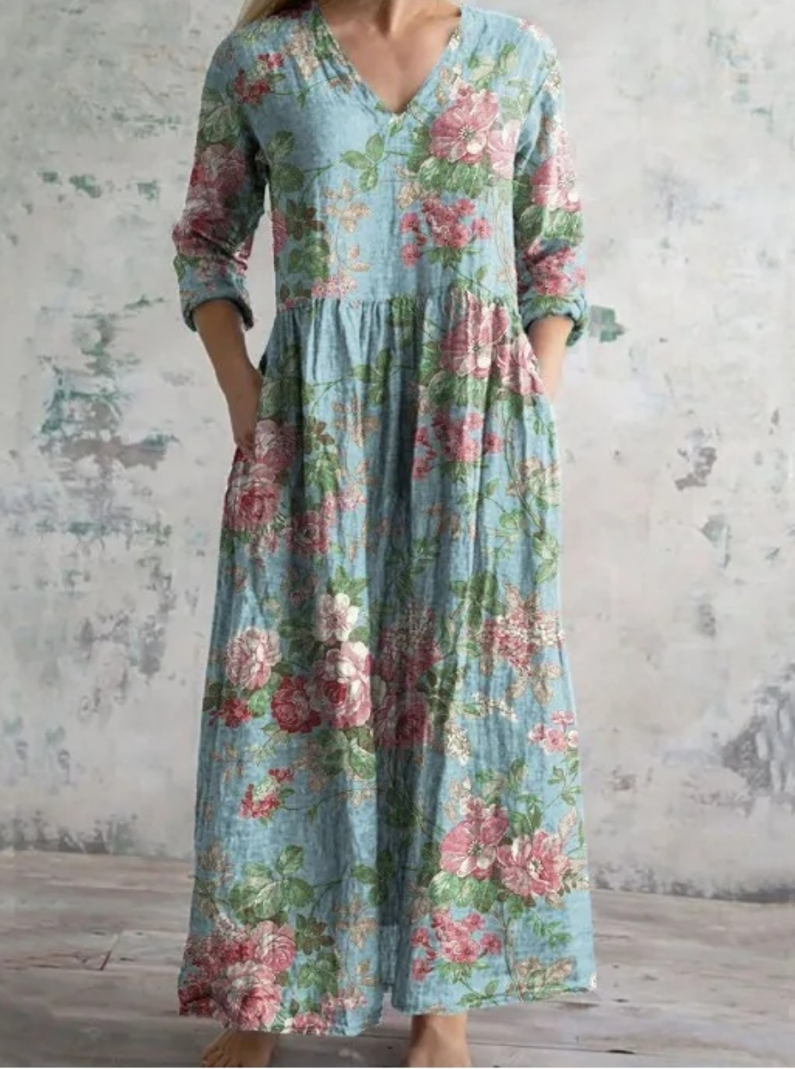 Freja™ | Maxiklänning med vintageblommönster