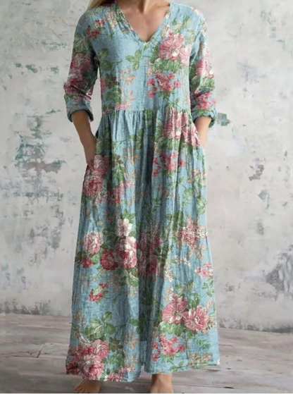 Freja™ | Maxiklänning med vintageblommönster