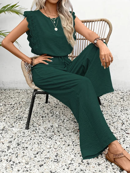 Joline™ | Elegant Spetsblus och Vida Byxor