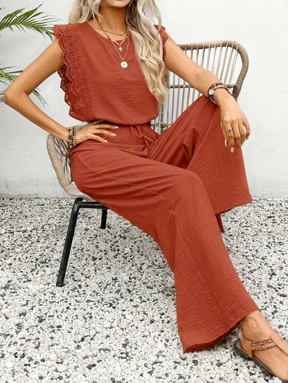 Joline™ | Elegant Spetsblus och Vida Byxor